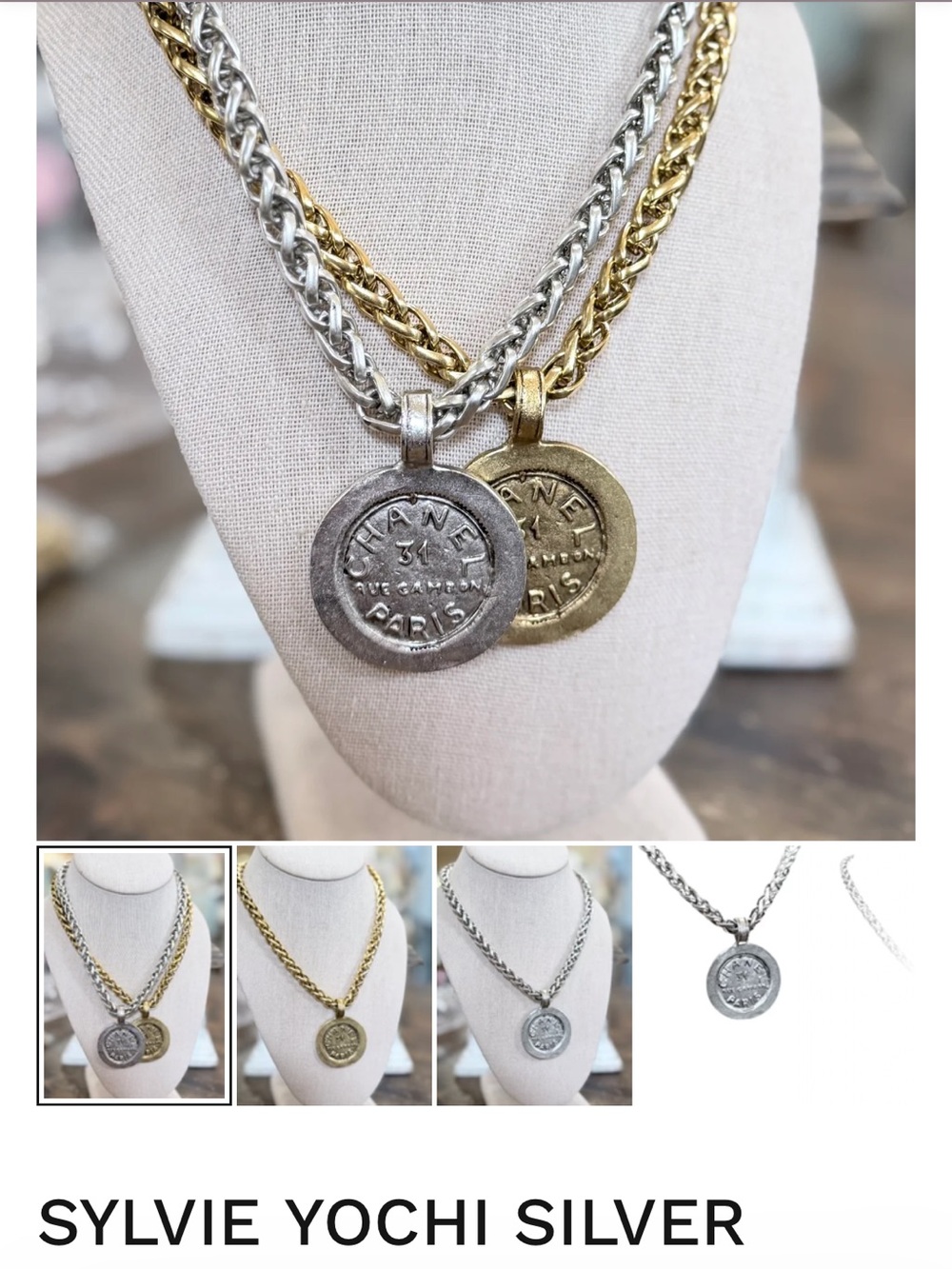 Yochi Gold-Tone Medallion Rope Chain Necklace - Picture 4 of 4